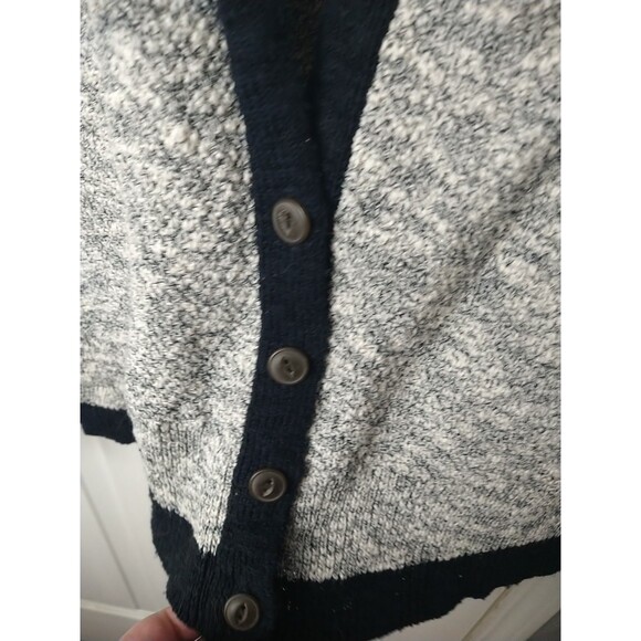 LL Bean M Signature Cotton Linen Rag V Neck Cardigan Sweater Marbled Grey Black - Picture 5 of 9